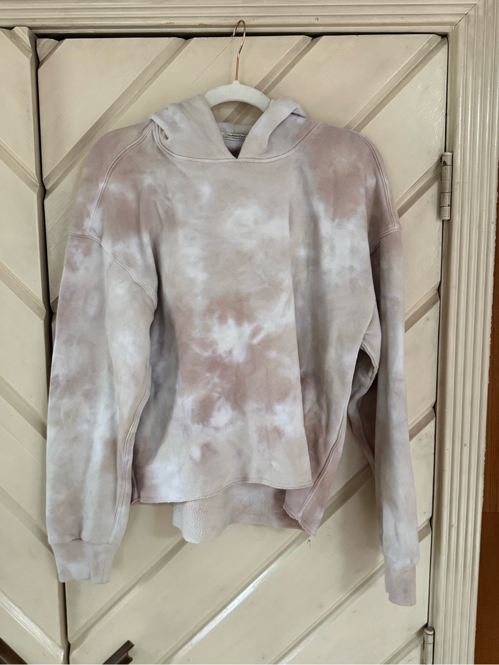 Abercrombie & Fitch Tie-Dye Crewneck Hoodie in Taupe & Cream